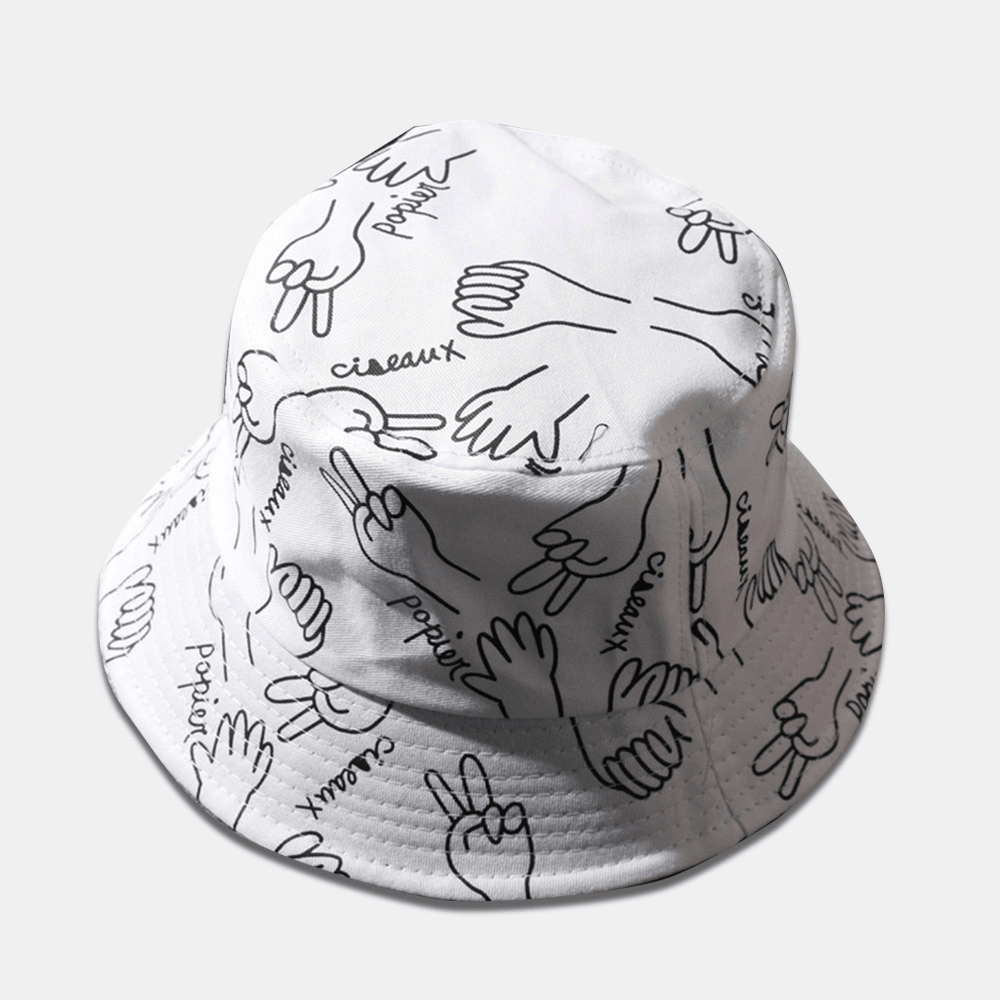 Unisex Cotton Letters Line Drawing Gestures Graffiti Fashion Sunshade Bucket Hat - MRSLM