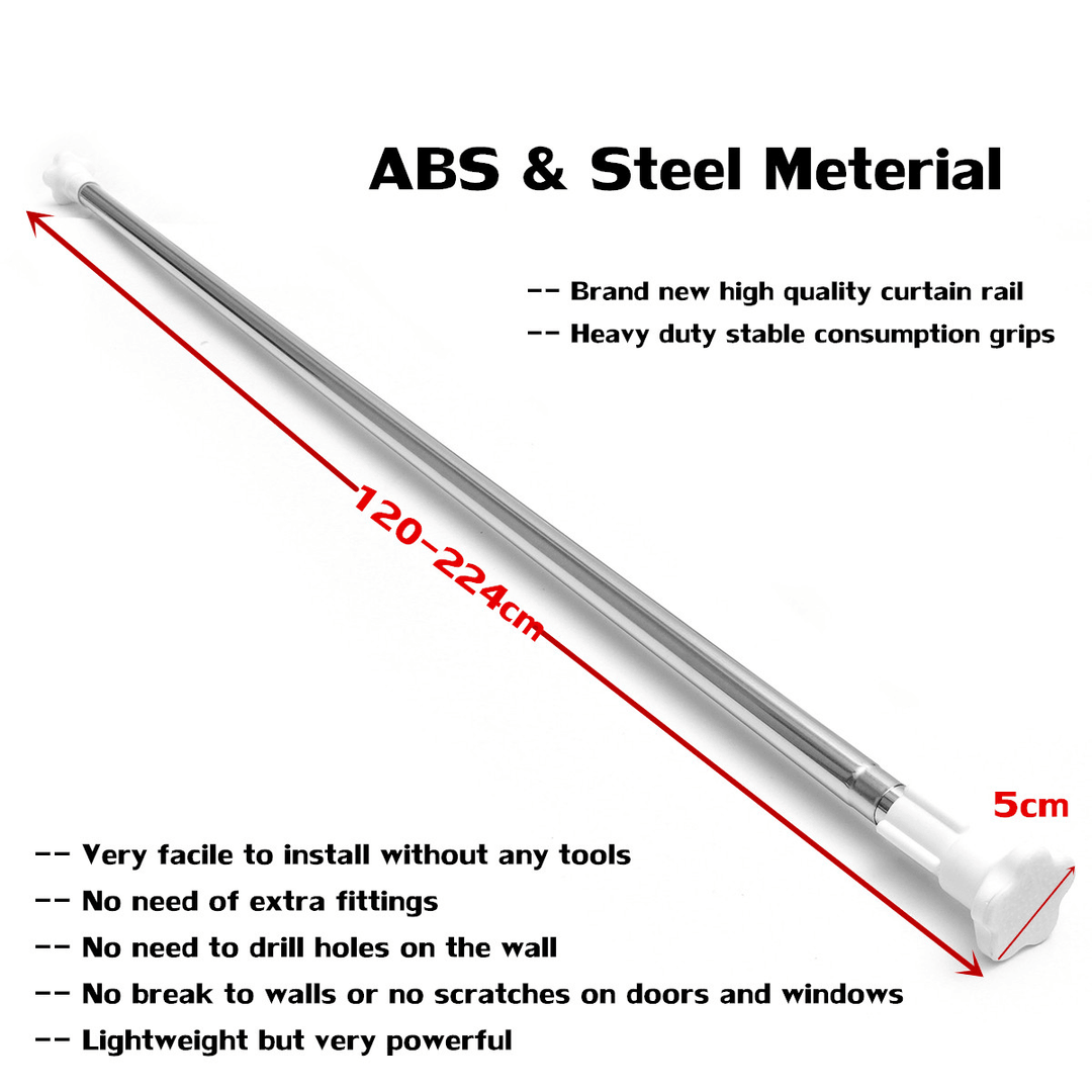 Curtain Rail Rod Pole Telescopic Extendable for Wardrobe Windows Doors Bathroom - MRSLM