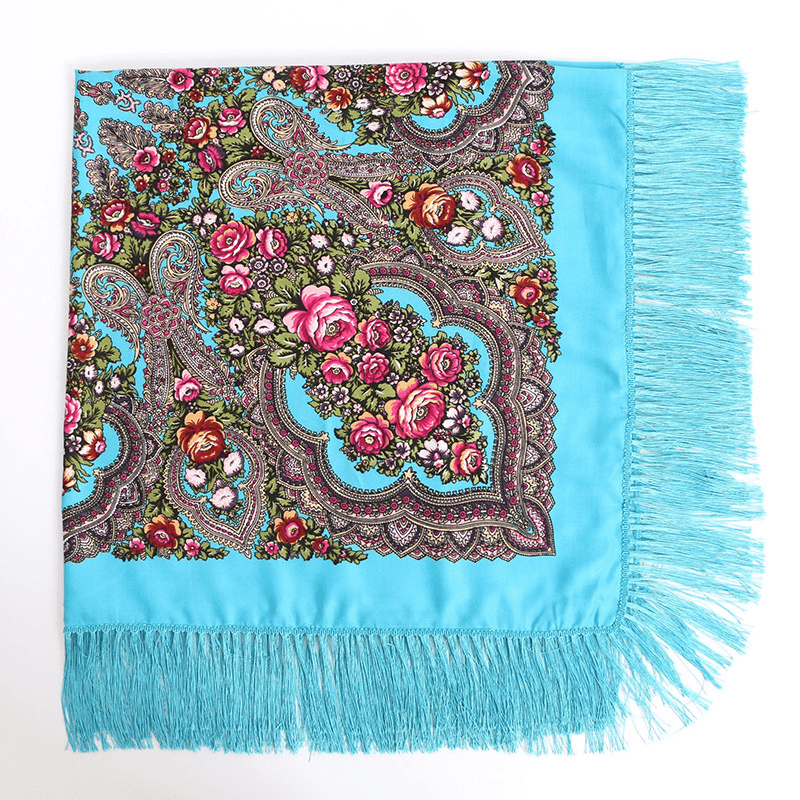 Ethnic Twill Cotton Fringed Square Scarf Retro Shawl Print Scarf - MRSLM