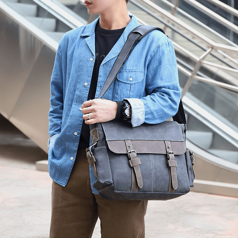 Men PU Leather Flap-Over Large Capacity Crossbody Bags Casual Fashion Multi-Pocket Messenger Bag Handbag Shoulder Bag - MRSLM