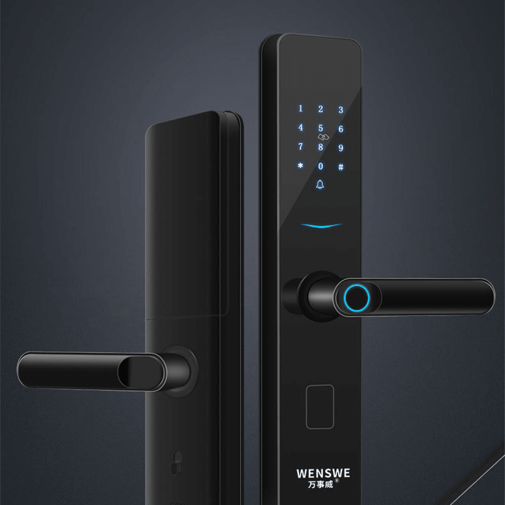 WENSWE T02 Aluminum Alloy Fingerprint Lock Household Anti-Theft Door Smart Lock with One Grip Electronic Code Lock Gemstone Black Paint Process - MRSLM