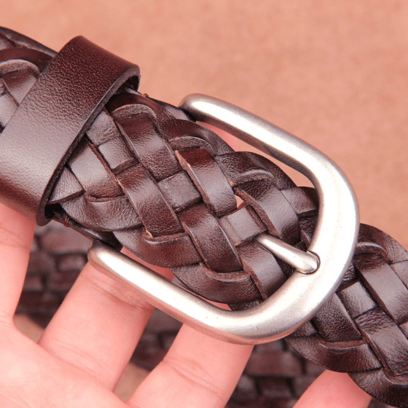 Hand-Woven Belt Men'S Simple Pin Buckle First Layer Pure Cowhide Retro Leather Men - MRSLM