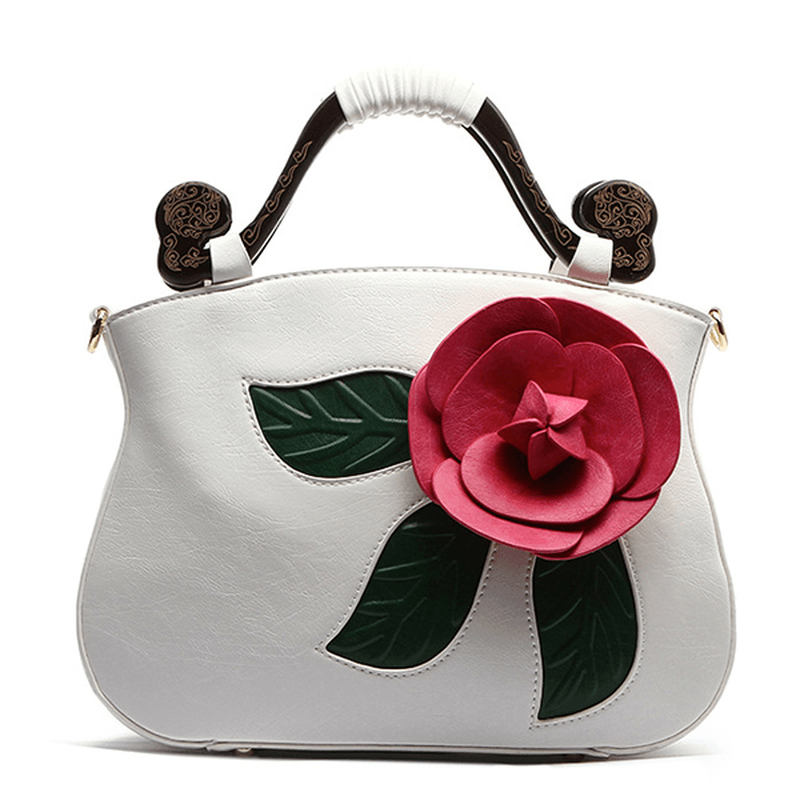 Vintage Fashion PU Leather Rose Decorative Handbag Crossbody Bag for Women - MRSLM