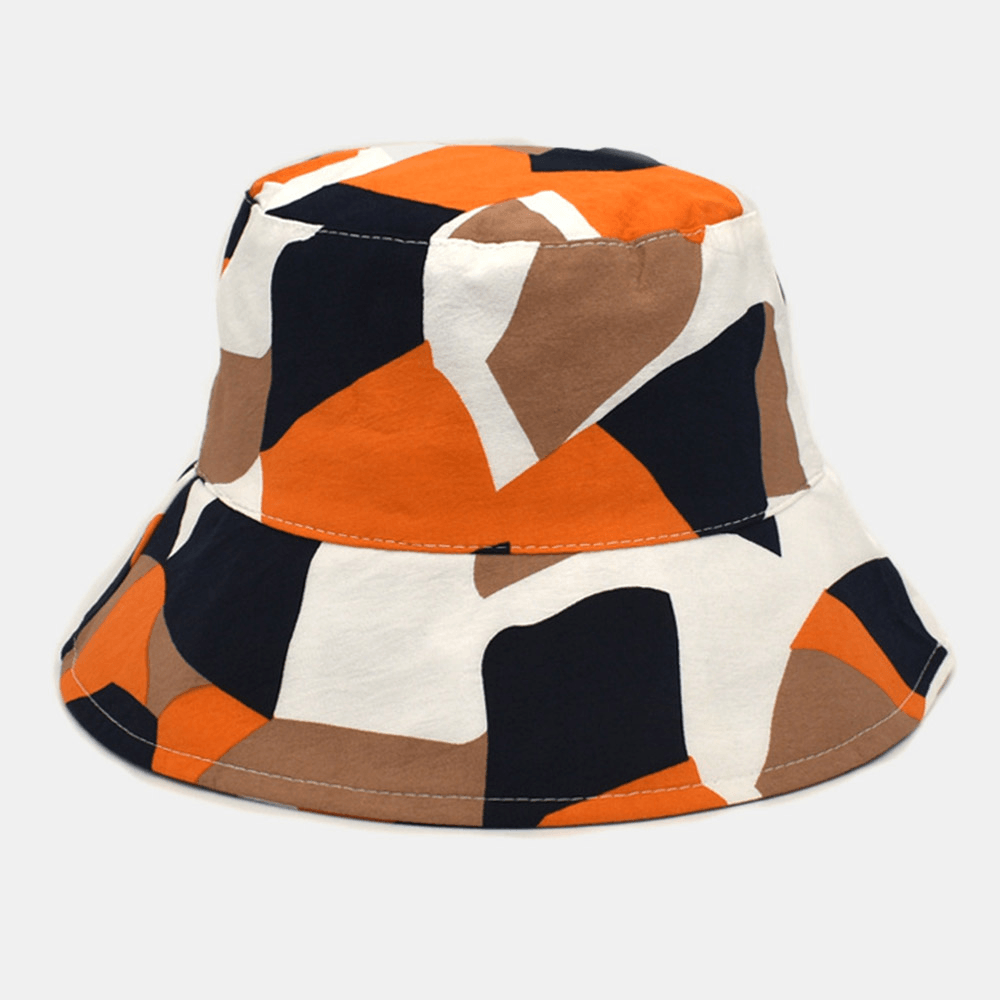 Unisex Colored Bucket Hat Cotton Colored Geometric Pattern Sunscreen Packable Outdoor Travel Beach Cap - MRSLM