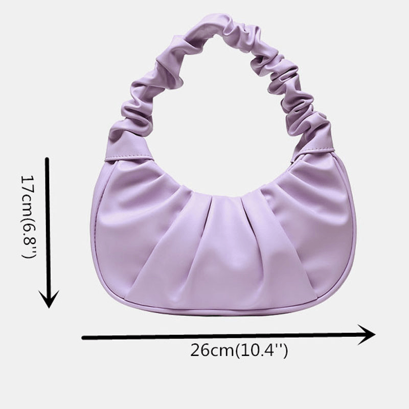 Women PU Leather Solid Color Fold Fashion Underarm Bag Shoulder Bag Handbag - MRSLM