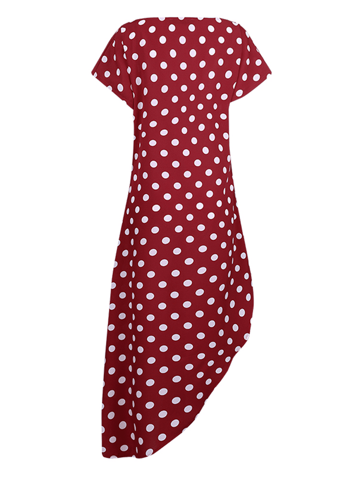 Polka Dot Crew Neck High Low Causal Blouse - MRSLM