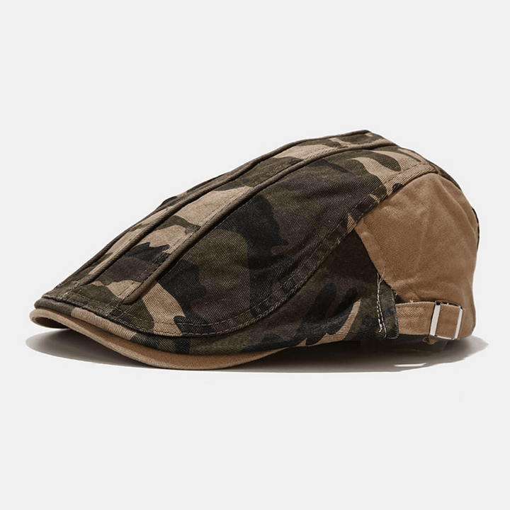 Men Cotton Beret Cap Camouflage Casual Sunshade Forward Hat Flat Cap - MRSLM