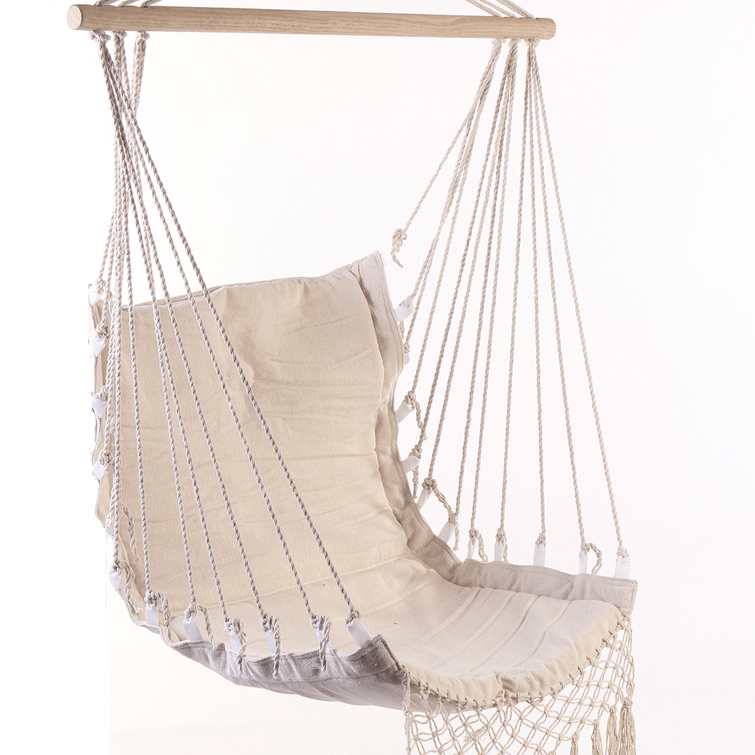 100X55Cm Deluxe Hanging Hammock Swing Garden Outdoor Hanging Chair with Wooden Stretcher - MRSLM