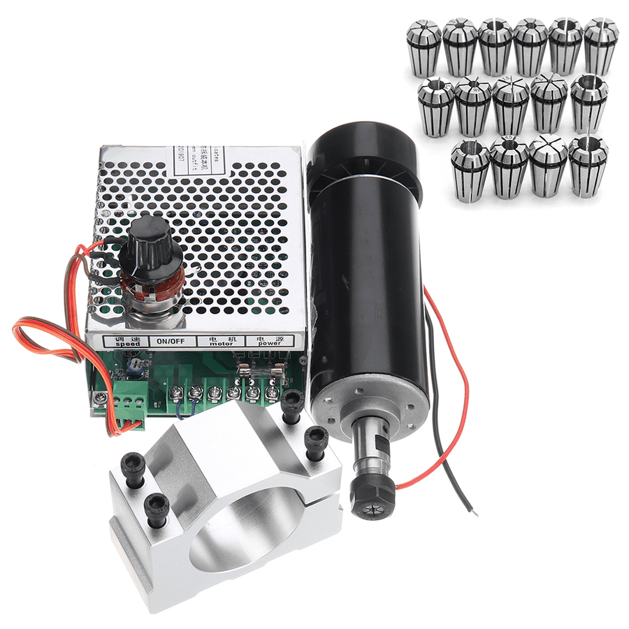 Machifit ER11 500W Spindle Motor with 52Mm Clamp and Speed Governor + 15Pcs ER11 1-7Mm Spring Collet Set - MRSLM