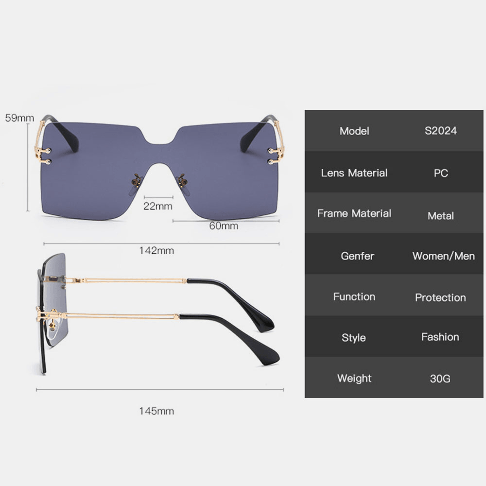 Women Oversized Square Frame Fashion Metal UV Protection Sunglasses - MRSLM