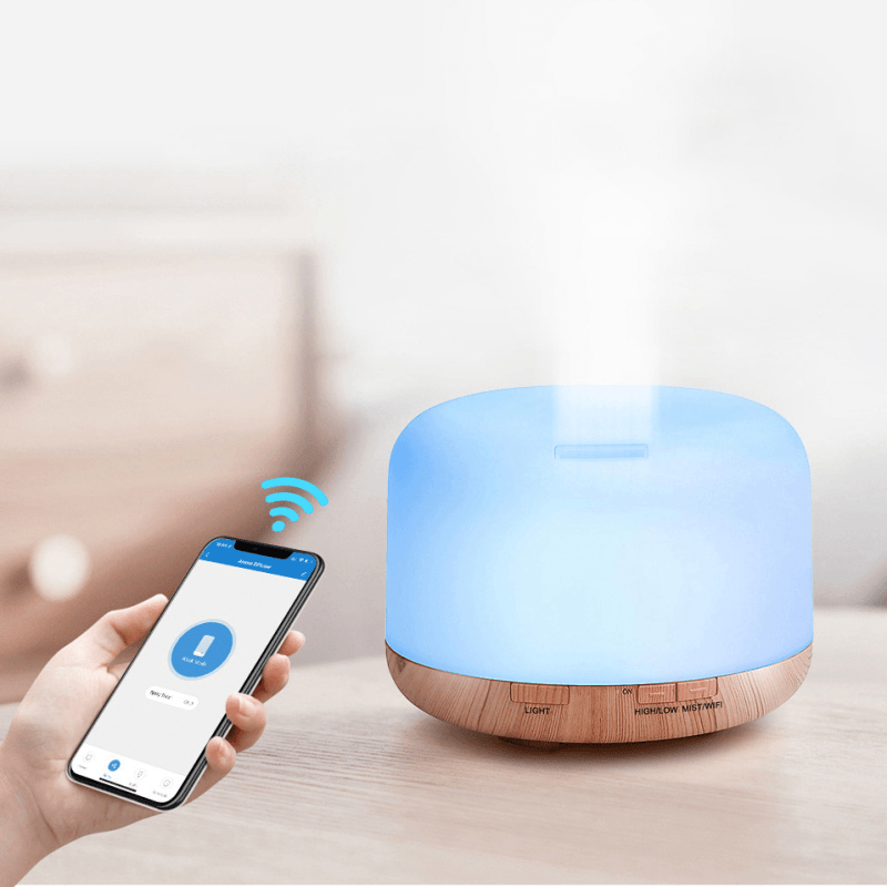 500ML Smart Wifi Humidifier Two Modes Colorful Ultrasonic Atomization Diffuser Voice Control Essential Oil Aroma Diffuser - MRSLM