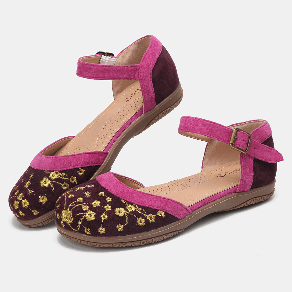 LOSTISY Women Flower Embroidery Soft Sole Slip Resistant Casual Flats - MRSLM