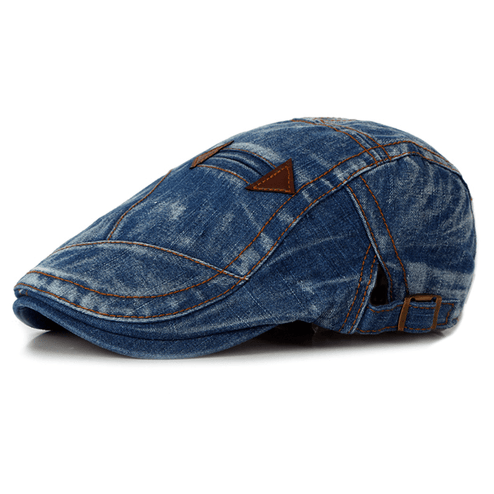 Fashion Mens Washed Denim Beret Caps Vintage Cowboy Flat Sun Cap - MRSLM