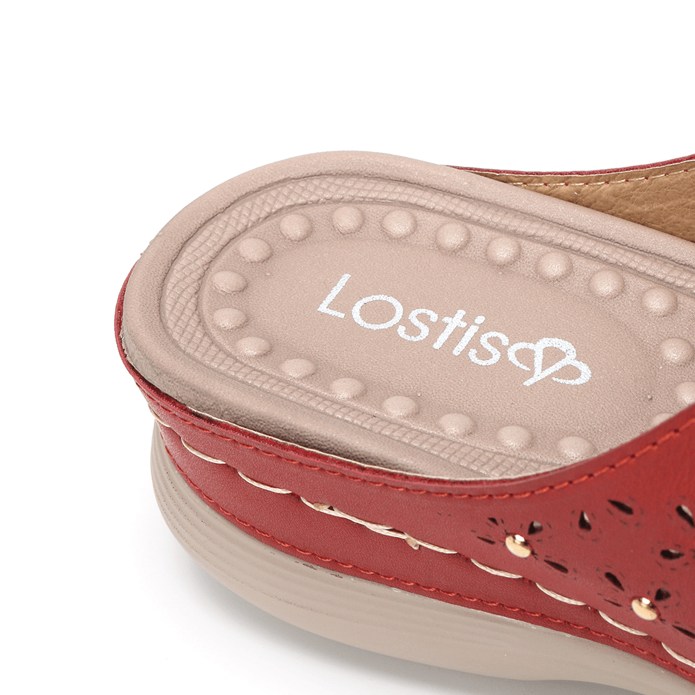 LOSTISY Women Opened Toe Buckle Beach Wedges Casual Slide Sandals - MRSLM