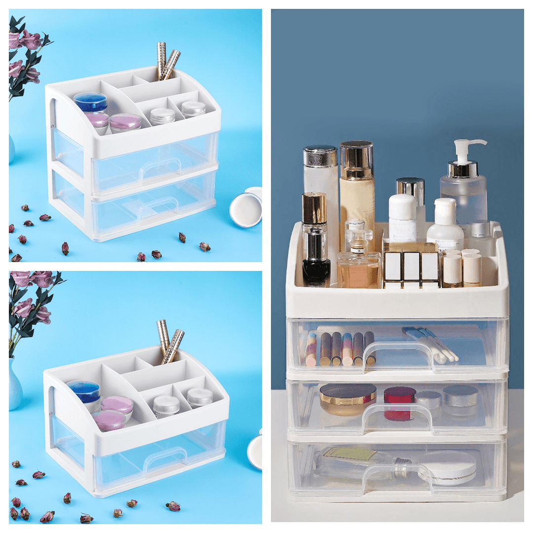 1/2/3 Layers Clear Desktop Comestics Makeup Storage Drawer Organizer Box Container - MRSLM