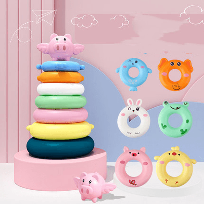 Toy Children'S Baby Puzzle Early Education Rainbow Set Animal Ring - MRSLM