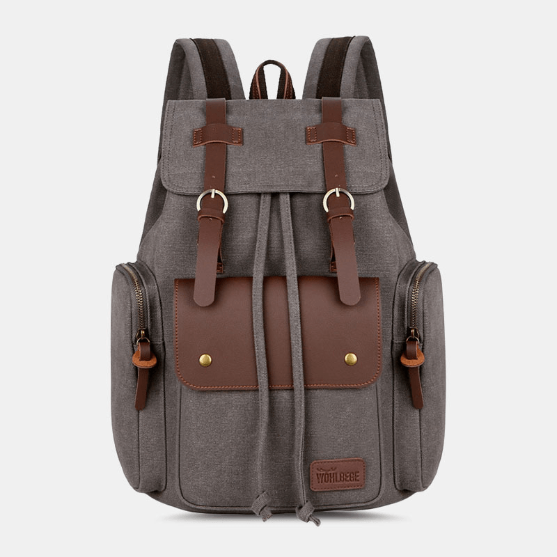 Men Canvas Large Capacity Multi-Pockets Backpack Vintage 15.6 Inch Laptop Bag Travel Bag - MRSLM