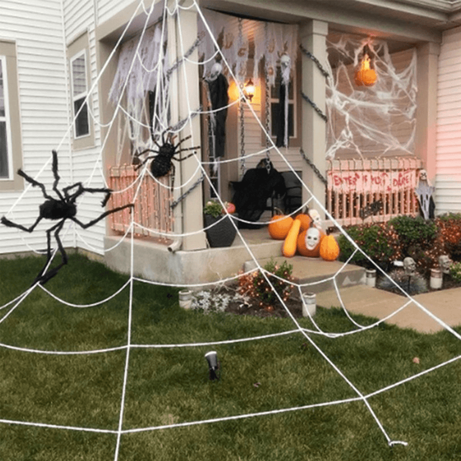 Halloween Giant Garden Spiders Web with 5 Ground Stakes Party Decoration - MRSLM