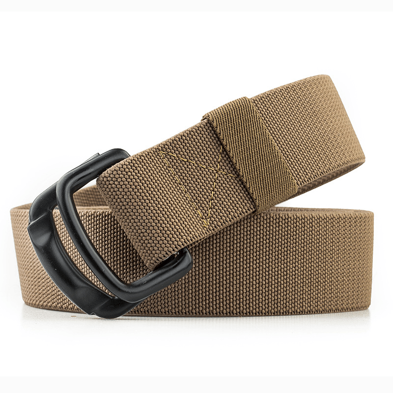 125CM Men Casual Double-Ring Elastic Braided Belt Metal Buckle Canvas Belt - MRSLM