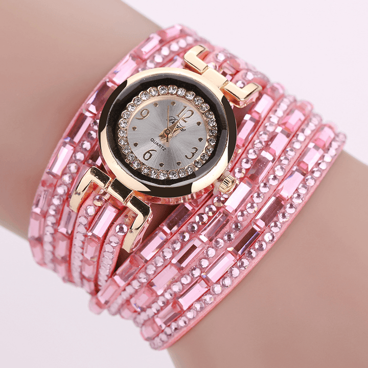 DUOYA DY004 Crystal Casual Style Ladies Bracelet Watch Gold Case Quartz Movement Watches - MRSLM