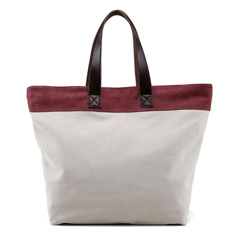 Women Canvas Hit Color Tote Bag Casual Handbag Shoulder Bag - MRSLM