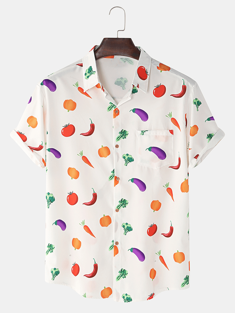 Mens Colorful Vegetables Print Casual Loose Thin Short Sleeve Shirts - MRSLM