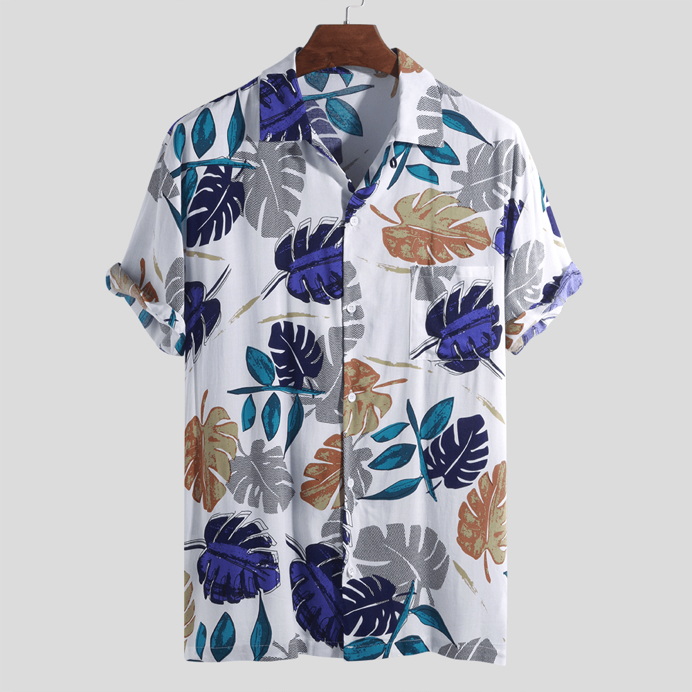 Charmkpr Men Tropical Plants Printed Hawaiian Beach Shirts - MRSLM