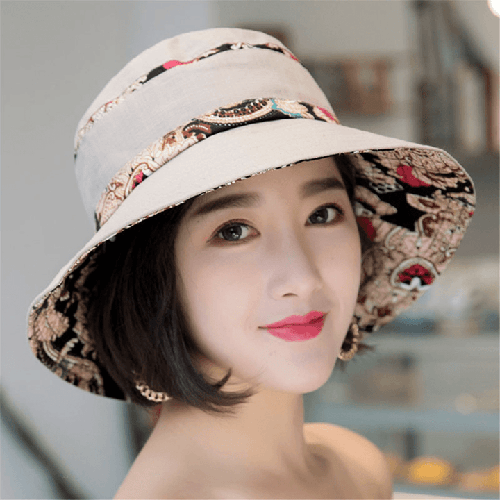 Women Summer Cotton Foldable Sunshade Bucket Hat - MRSLM