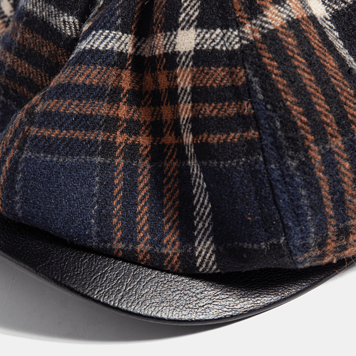 Collrown Men Casual Personality Plaid Pattern Newsboy Hat Octagonal Cap Beret Hat - MRSLM