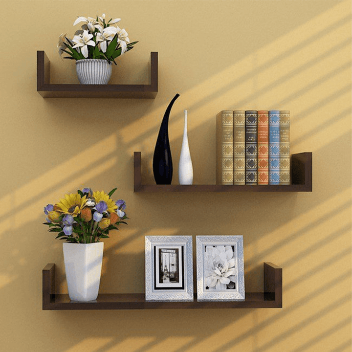 3Pcs Wooden Wall Shelf Wall-Mounted Organiser Wall Decor - MRSLM