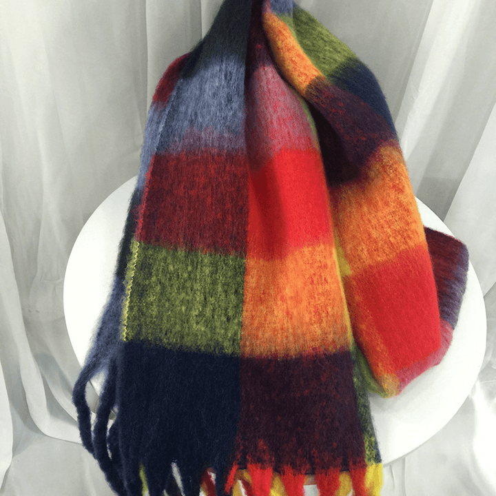 Women'S Autumn Colorful Striped Warm Cashmere Plaid Scarf - MRSLM