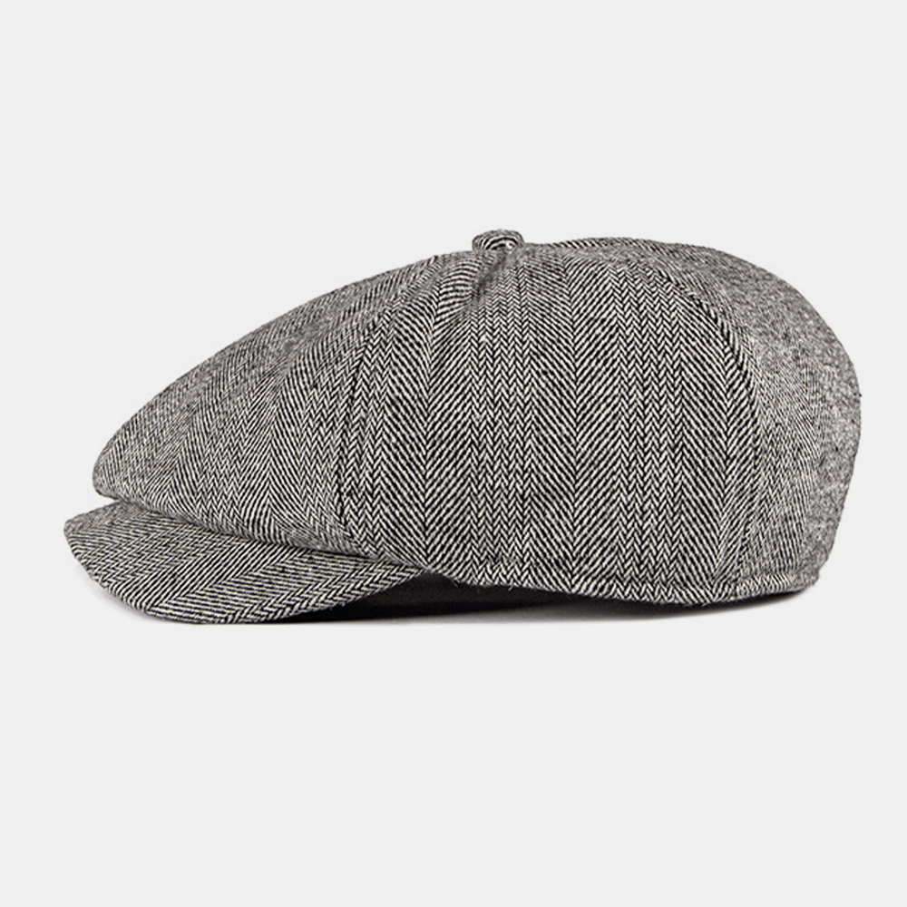 Men Cotton British Style Street Trend Stripe Pattern Outdoot Retro Forward Hat Beret Hat Octagonal Hat - MRSLM