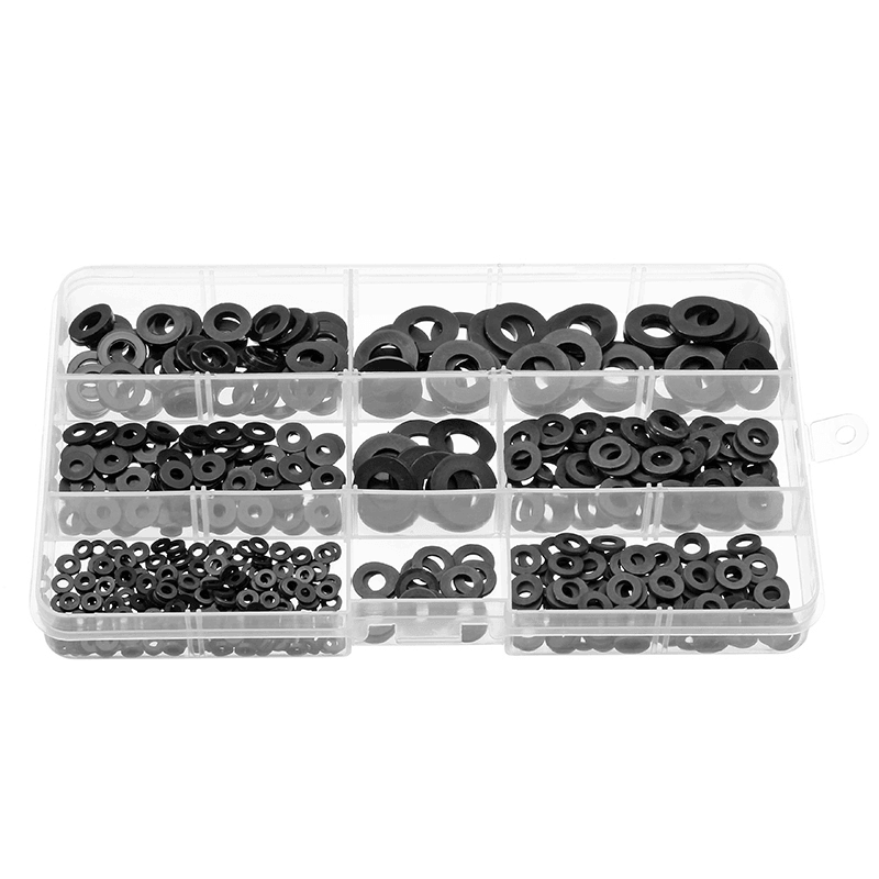 Suleve™ MXNW1 500Pcs White Black Flat Nylon Washer Lock Washers Gasket Kit M2-M8 - MRSLM