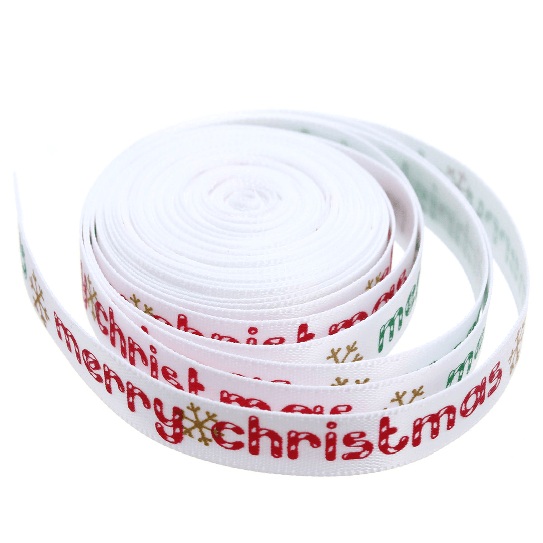 5 Yard 10Mm Printed Merry Christmas Tree Grosgrain Ribbon DIY Craft - MRSLM