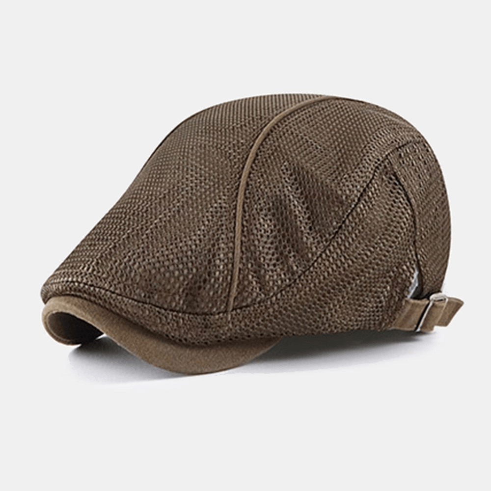 Men Dacron Solid Color Mesh Breathable Sunscreen Beret Flat Cap - MRSLM