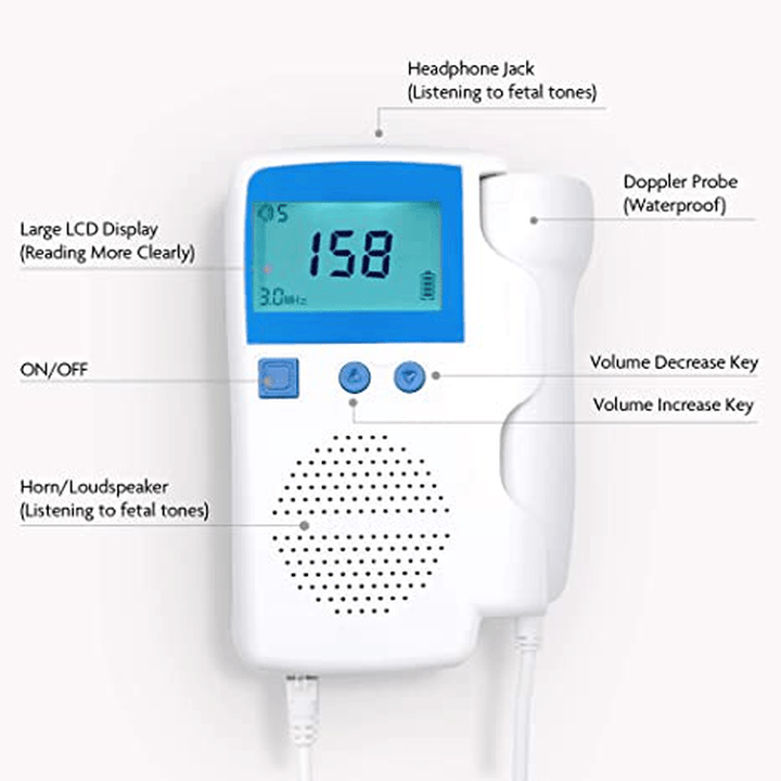 Doppler Fetal Heart Rate Monitor Baby Heartbeat Detector Health Prenatal Probe Intelligent Dynamic Monitoringor for Pregnɑncy Gifts for First Time Moms - MRSLM