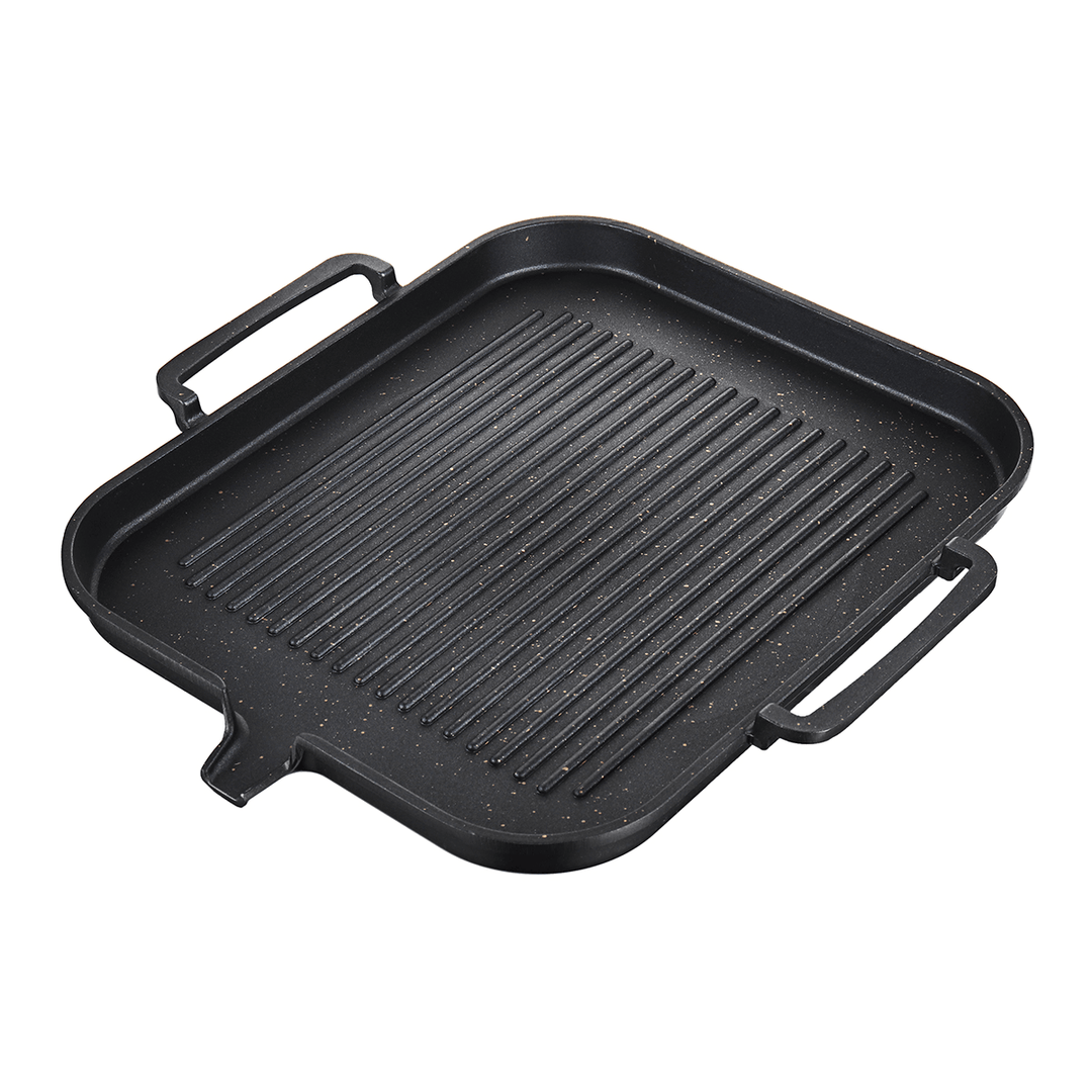 BBQ Grill Pan Non-Stick Cooking Grill Pan Iron Steak Frying Pan Camping Picnic Cookware - MRSLM