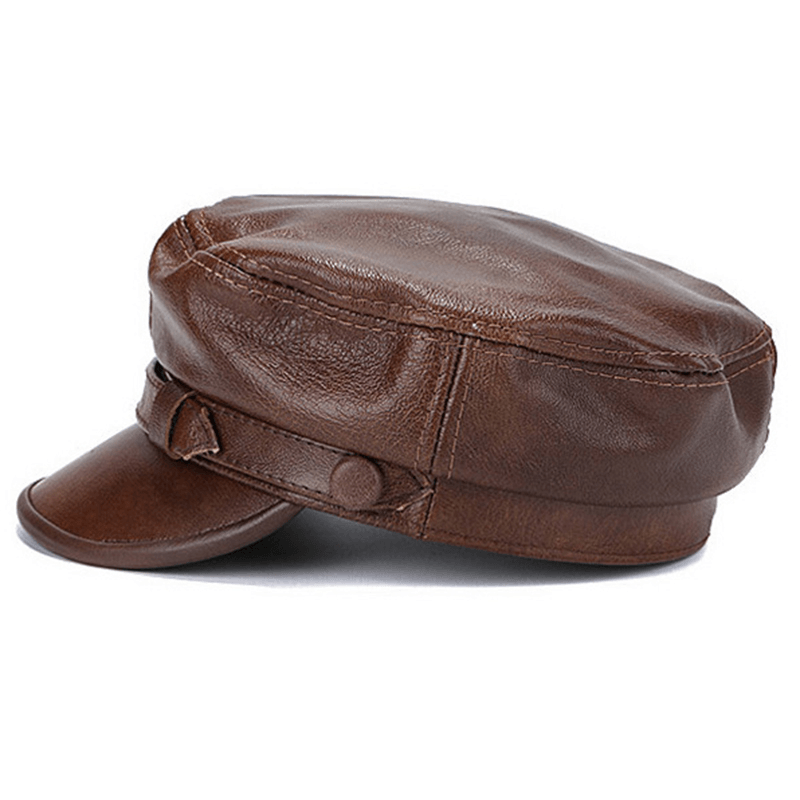 Unisex Genuine Leather Breathable Flat Hats Adjustable Cap - MRSLM