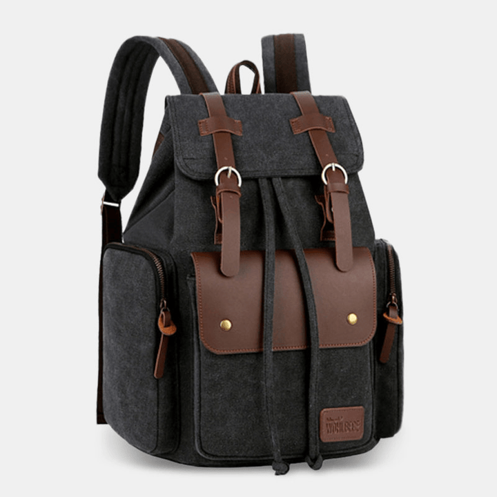 Men Canvas Large Capacity Multi-Pockets Backpack Vintage 15.6 Inch Laptop Bag Travel Bag - MRSLM