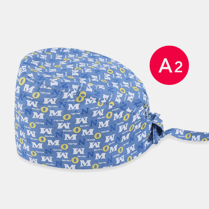 Cartoon Print Floral Elegance Tie-Back Surgical Caps Scrub Hat - MRSLM