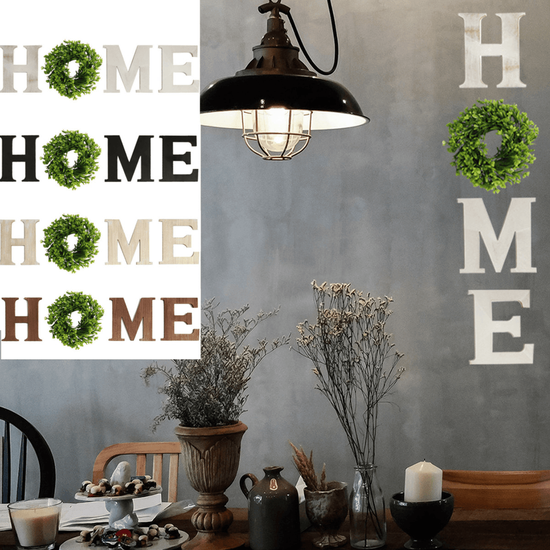 Wooden Home Letters Wall Hanging Home Sign with Artificial Eucalyptus Decoration for Living Room House - MRSLM