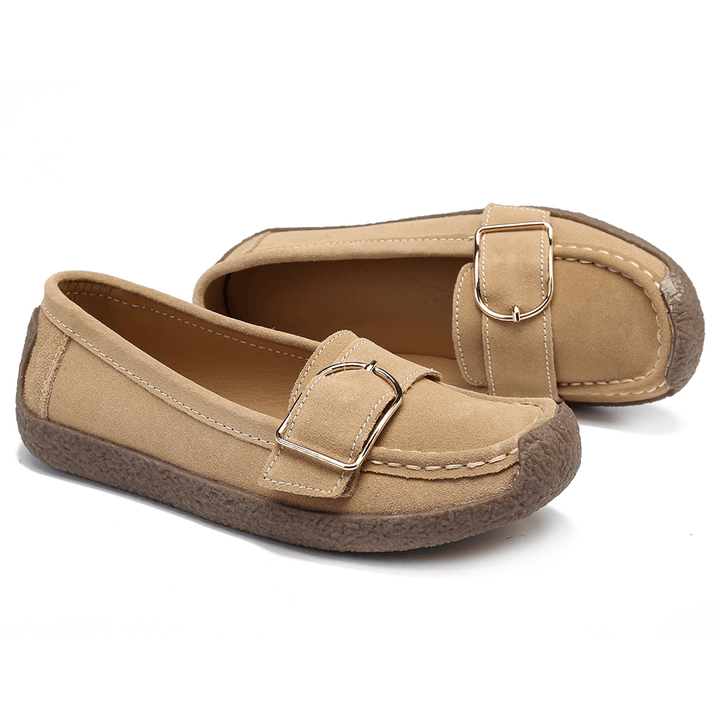 Women Metal Decor Suede Comfy Non Slip Soft Sole Casual Flats Loafers - MRSLM