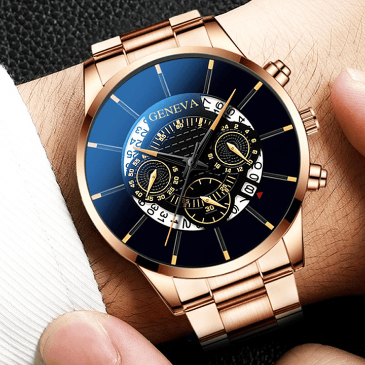 Geneva Business with Calendar Dial Stainless Steel Band Waterproof Men Quartz Watch - MRSLM