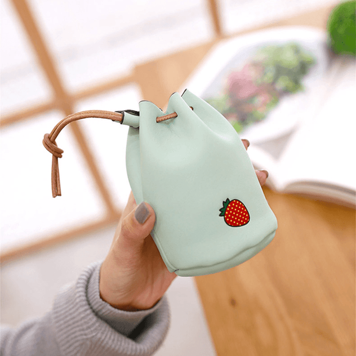 Women Pu Leather Fruit Pattern Coin Bag String Change Bag - MRSLM