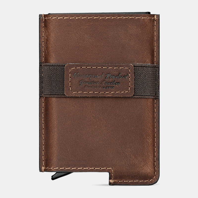 Men Open RFID Anti-Magnetic Wallets Retro Multi-Card Slot Card Holder Multifunction Genuine Leather Money Clip - MRSLM