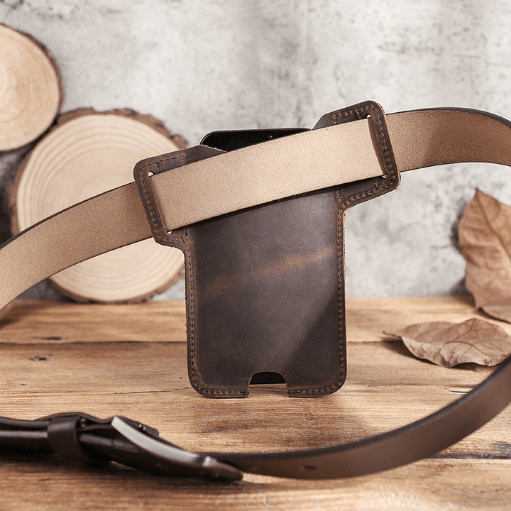 Men Genuine Leather Cow Leather EDC 6.5 Inch Phone Bag Waist Bag Sling Bag - MRSLM