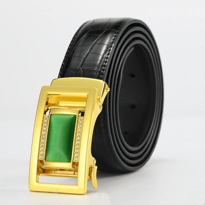 Jade Belly Pattern Alloy Diamond-Studded Automatic Buckle Belt - MRSLM