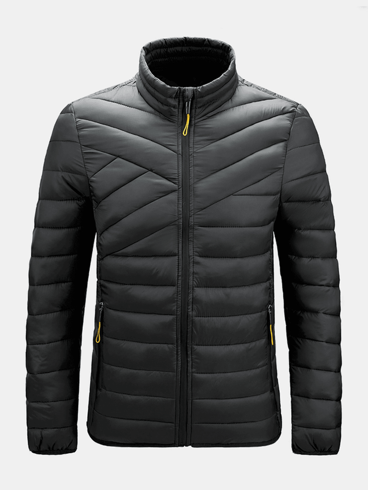 Mens Solid Quilted Zip up Basic Padded Coats with Welt Pocket - MRSLM