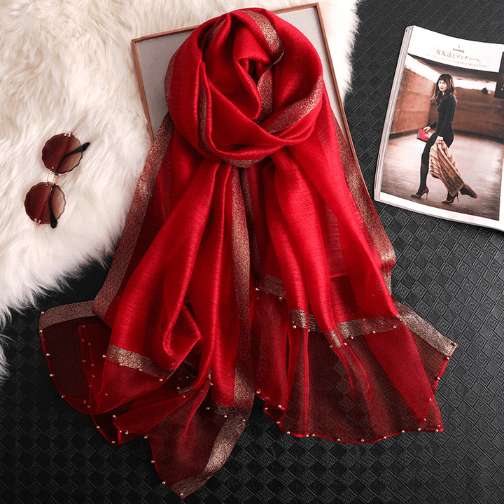 Fashion Big Red Silk Scarf Women'S Thin Scarf All-Match - MRSLM