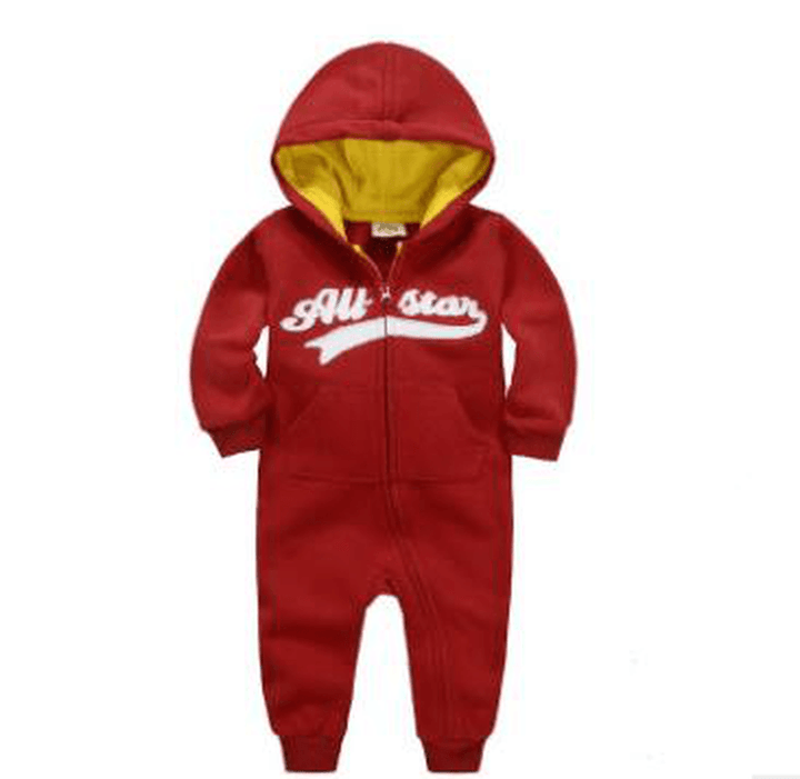 Baby Onesies Autumn and Winter Baby Clothes Baby plus Velvet Hood Long-Sleeved Romper Romper Children'S Clothing - MRSLM